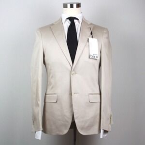 Bar III Mens Slim fit Suit Jacket Blazer 38R Beige Solid‎ Stretch Cotton E05709